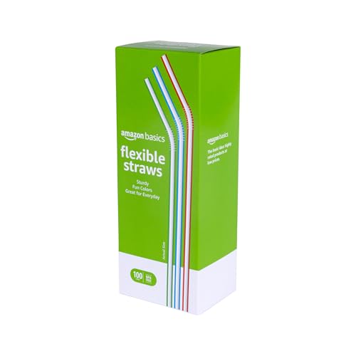 Modern Basics Disposable Striped Plastic Flex Straws, BPA Kit