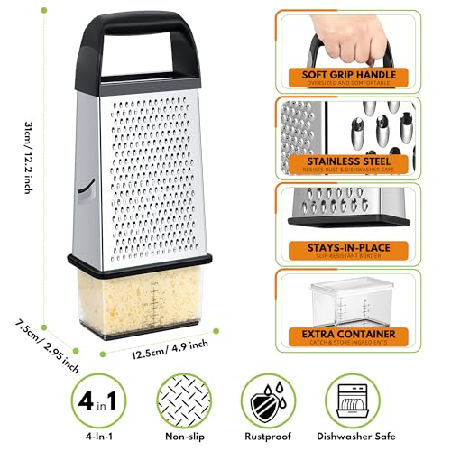 Modern Urbanstrive Cheese Grater With Container Box Grater Stainless Steel Graters Kit