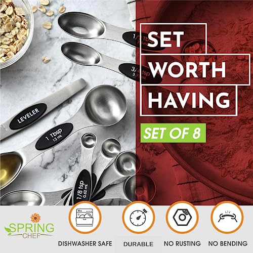 Classic Spring Chef Stainless Steel Magnetic Measuring Spoons Set Collection